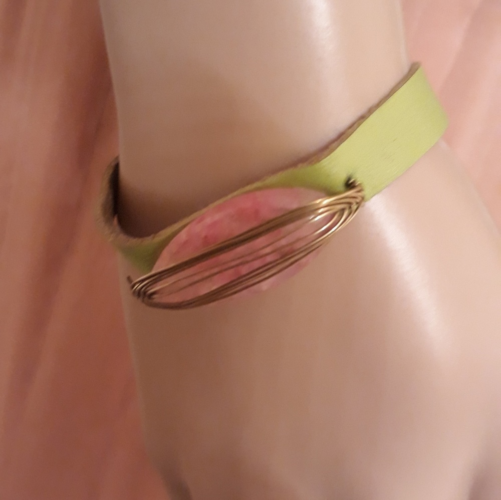 Native American Rose Quartz Leather Bracelet